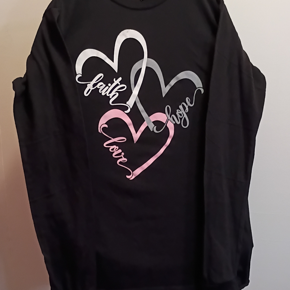 Women's Black Long Sleeve Tee with Heart Design